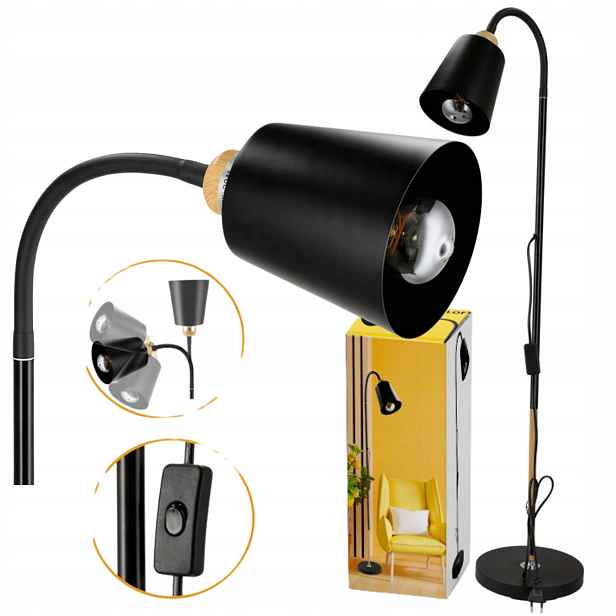 Stojací podlahová lampa Loft Led E27 do obývacího pokoje do domu Černá 150 cm
