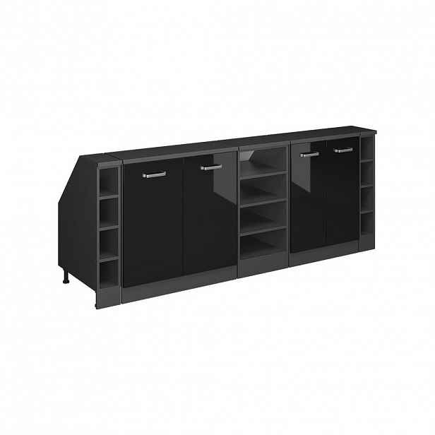 Vicco ŠATNÍ SESTAVA PRO ŠIKMÉ STŘECHY Rion Černý vysoký lesk 210 cm Sada 5 korpusů skříně hloubka 60 cm
