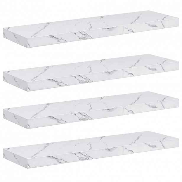 vidaXL Nástěnná polička 4 ks Bílý mramor 80 x 23,5 x 3,8 cm