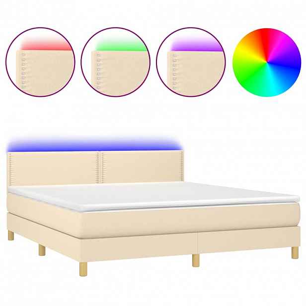 vidaXL Box spring postel s matrací a LED krémová 180x200 cm textil