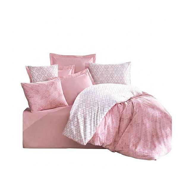 Bílé/růžové povlečení na jednolůžko z bavlny Renforcé 140x200 cm Soft Geometry – Mila Home Luxury