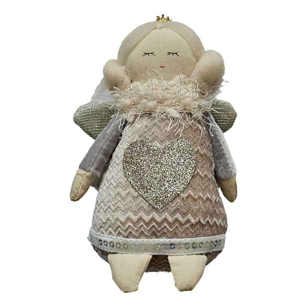 Dekorativní látková figurka anděl v šatičkách se srdíčkem - 12*8*16 cm Clayre & Eef
