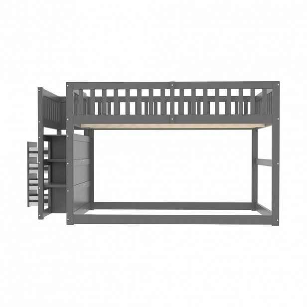 FLIEKS PATROVÁ POSTEL 140x200cm Bezpečnostní Úložná Dřevo Šedá