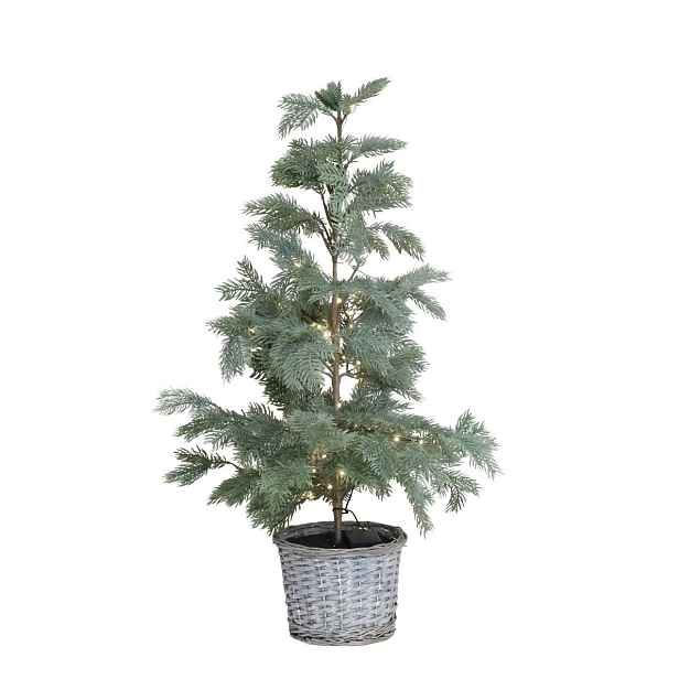 Zelený vánoční borový stromek Fleur se 60 LED světýlky a košíkem – Ø 50*90 cm Chic Antique