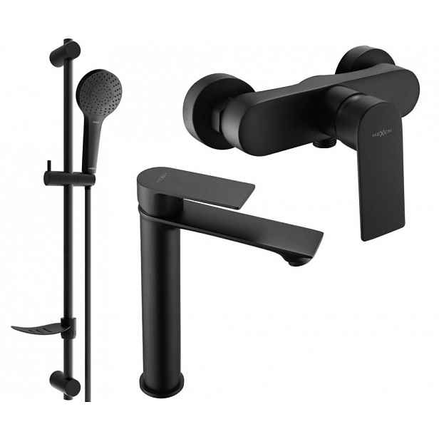 MEXEN - Royo SET umyvadlová + sprchová baterie s příslušenstvím DF05, černá 72214DF05-70