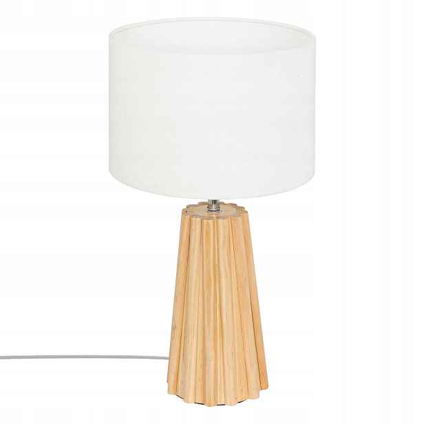 Noční Lampa Dřevěná Stolní S Bílým Stínidlem, výška 53 cm, Do Obývacího Pokoje, Ložnice