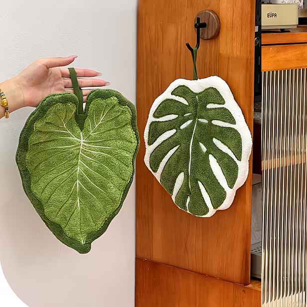 TEMU Ručník do koupelny ve tvaru listu, závěsný design, savý materiál, vhodný do koupelny, restaurace, kuchyně (jeden náhodný kus)