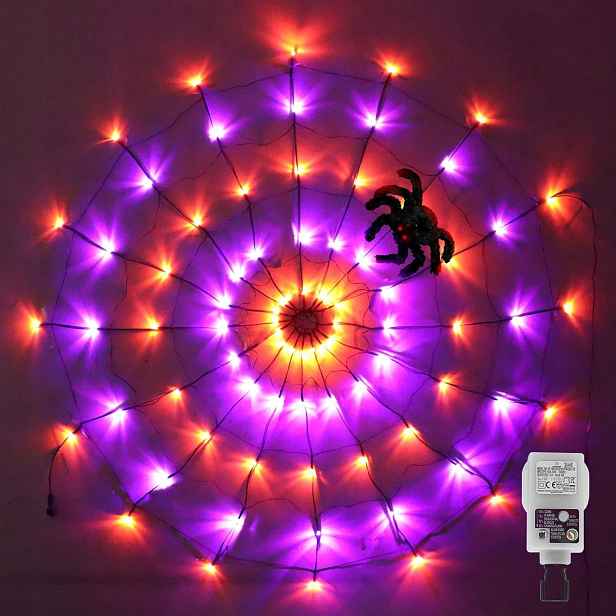 Dekorace na Halloween, pavučina, 80 Led diod, 8 režimů svícení, se zástrčkou
