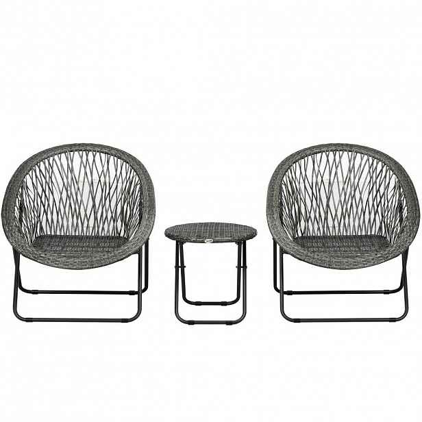 Redom BALKONOVÝ set 3 ks 77/76/78 cm a 46/46/43 cm skládací z umělého ratanu, Šedá