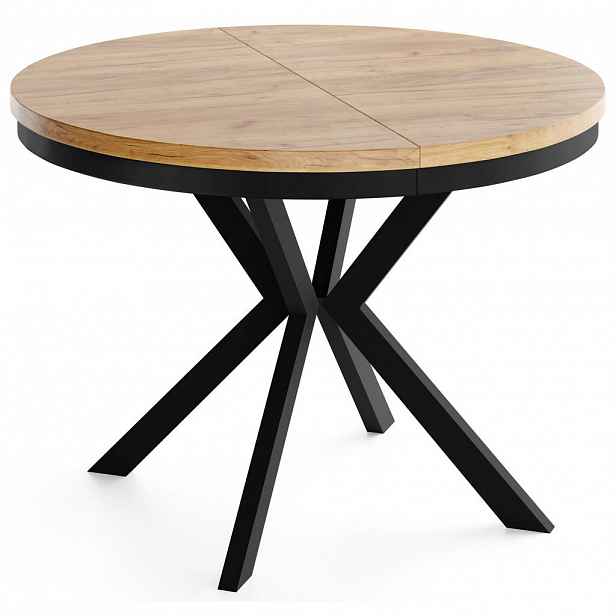 WFL GROUP JÍDELNÍ STŮL Ross Kulatý Rozkládací s Černámi Kovovými Nohami, Dub Craft Hnědý 120-200/120/76 cm