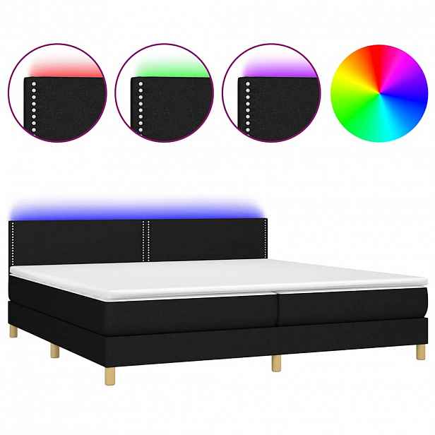 vidaXL Box spring postel s matrací a LED černá 200x200 cm textil