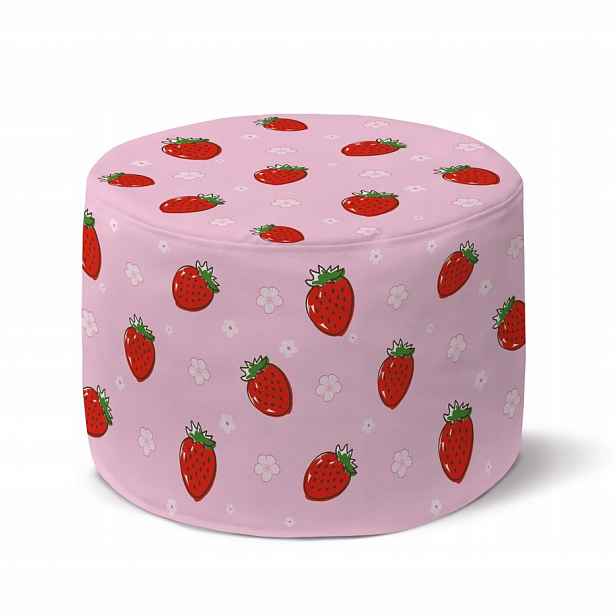 Roztomilá Růžová Taburet s Jahody 35x25 cm Podnožka Křeslo Sedátko Pohodlná