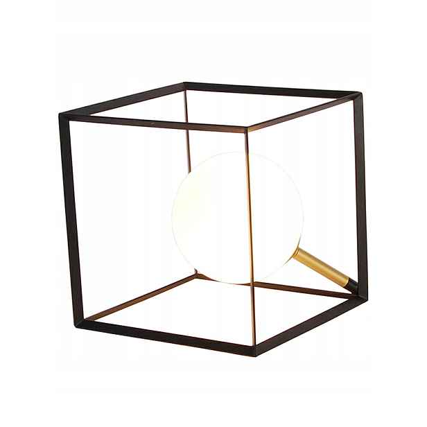 Stolní lampa noční čtvercová 15 cm černá skleněná bílá kulička Candellux