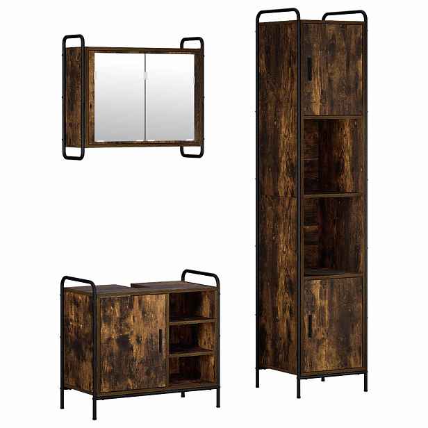 vidaXL Sada koupelnových skříněk 3 ks Kouřový dub 40 x 36 x 181 cm