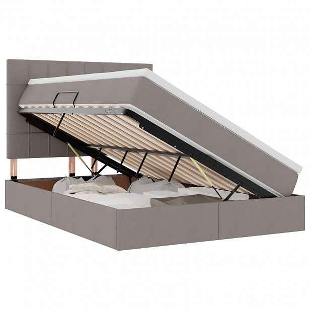 vidaXL LED postel s úložným prostorem a matrací Taupe 140 x 200 cm