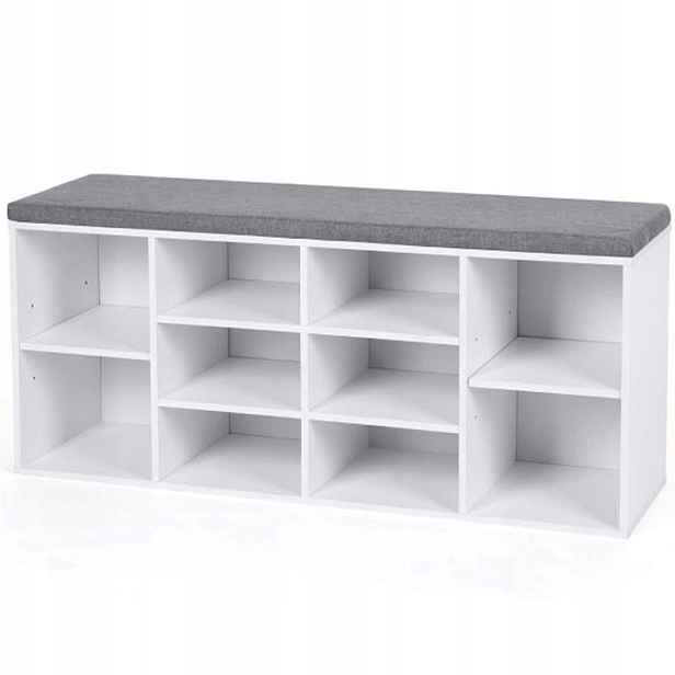 Botník s polštářem a 10 přihrádkami LHS010W01, 104 × 30 × 48 cm, bílý