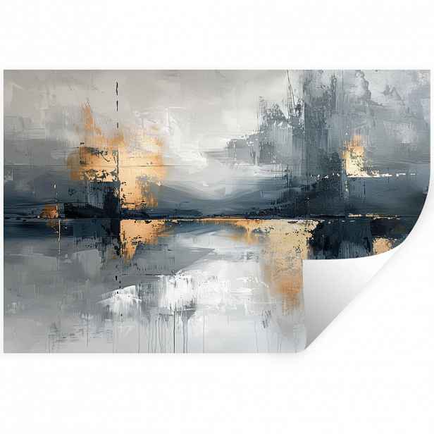 MuchoWow SAMOLEPKA NA ZEĎ Umění - šedá - zlatá - abstraktní 120x80 cm