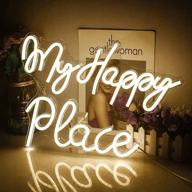 Neonové světlo s nápisem „My Happy Place“, dekorace stěny Led