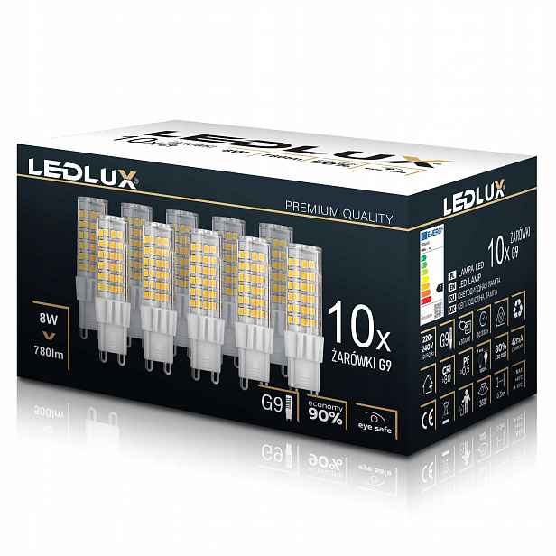10X Led žárovka G9 8W 75W teplá neutrální studená Premium Ledlux nebliká