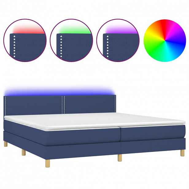 vidaXL Box spring postel s matrací a LED modrá 200x200 cm textil