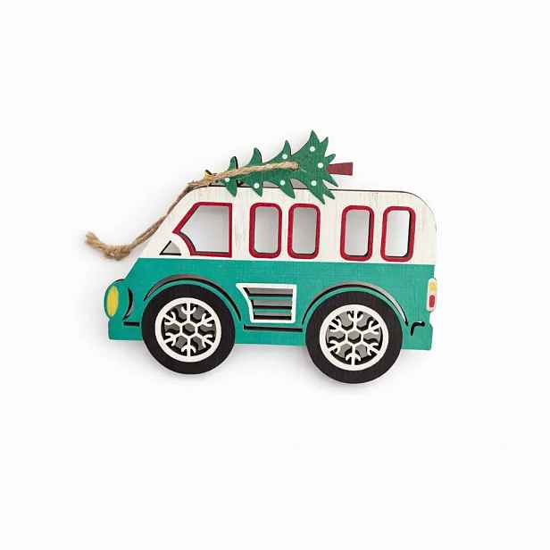 Dřevěná vánoční ozdoba autobus 12 × 9,5 cm, k zavěšení
