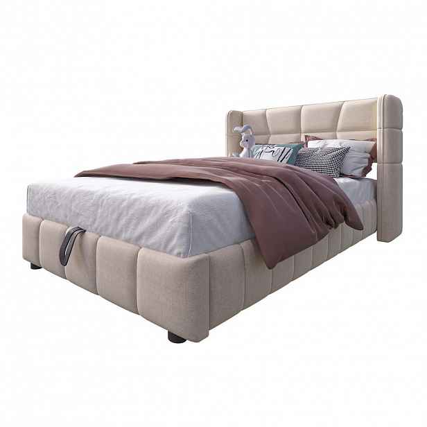 CHICFURN ČALOUNĚNÁ POSTEL 90/200 cm v béžové barvě s úložným prostorem ze lnu