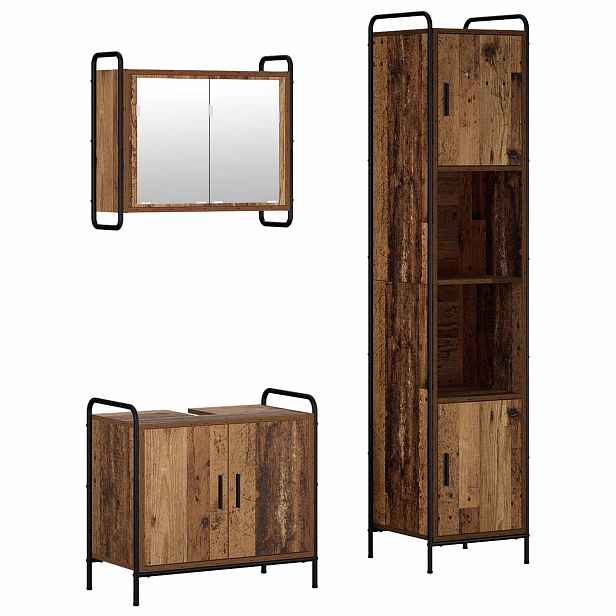vidaXL Sada koupelnových skříněk 3 ks Staré dřevo 40 x 36 x 181 cm