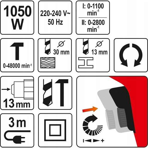 Yato Příklepová Vrtačka 1050 W