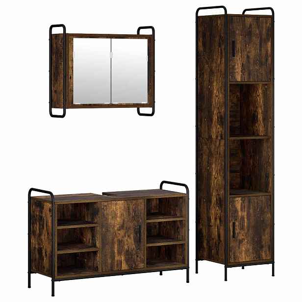 vidaXL Sada koupelnových skříněk 3 ks Kouřový dub 40 x 36 x 181 cm