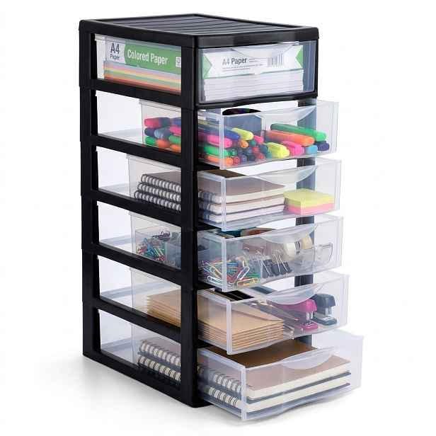 SUNDIS Úložný box s 6 zásuvkami, antracit, OFFICEMIX, A4