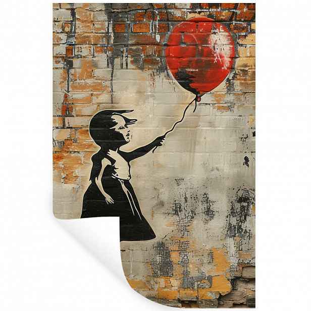 MuchoWow SAMOLEPKA NA ZEĎ Graffiti - Banksy - Dívka - Street art 80x120 cm