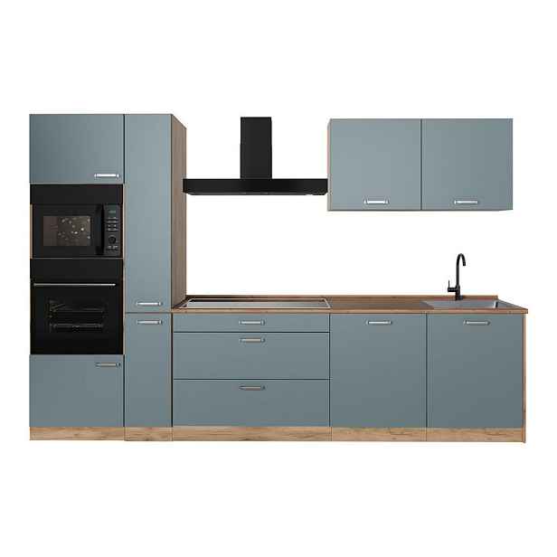 Vicco KUCHYŇSKÝ KOUT R-Line, Modrošedá/Zlatý mocný dub, 310 cm pracovná doska Dub Goldkraft