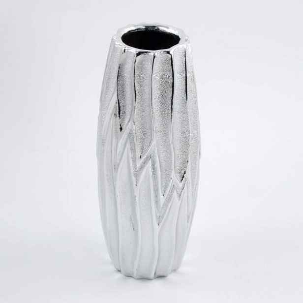 Váza válec dekor křivky keramika stříbrná 26cm