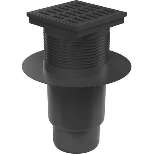 Chuděj Kanalizační vpust spodní DN110 s límcem; plovák Neptun; plastová mřížka 150x150 mm  (Gule spodní DN110 s plastovou mřížkou a límcem)