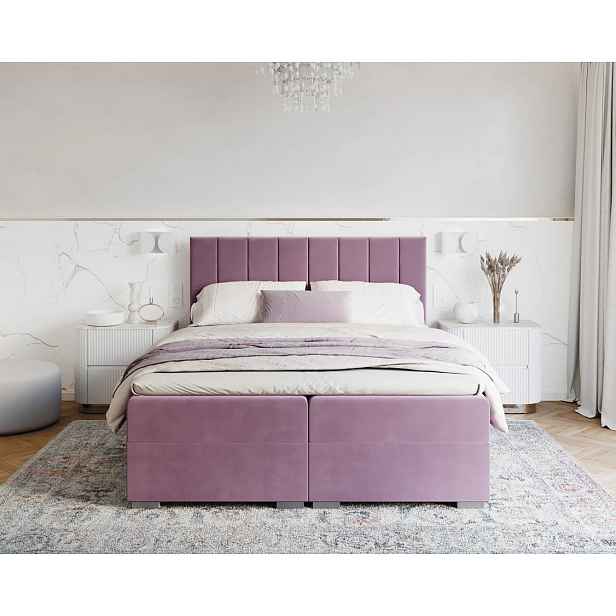 FDM Dvoulůžková boxspringová postel Lincoln se zvedacím roštem Paris světle fialová, velikost 180x200