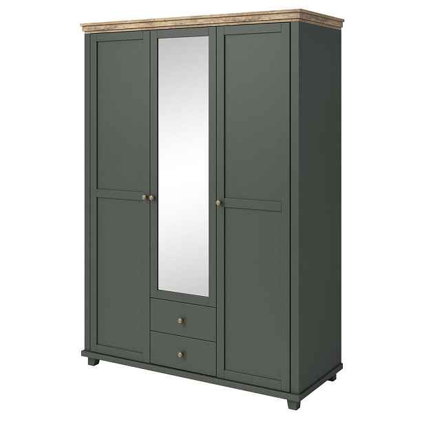 MASSENO ŠATNÍ SKŘÍŇ S OTOČNÝMI DVEŘMI EVOLETTA, 154/216/62 cm 3dveřová se zrcadlem, zelená