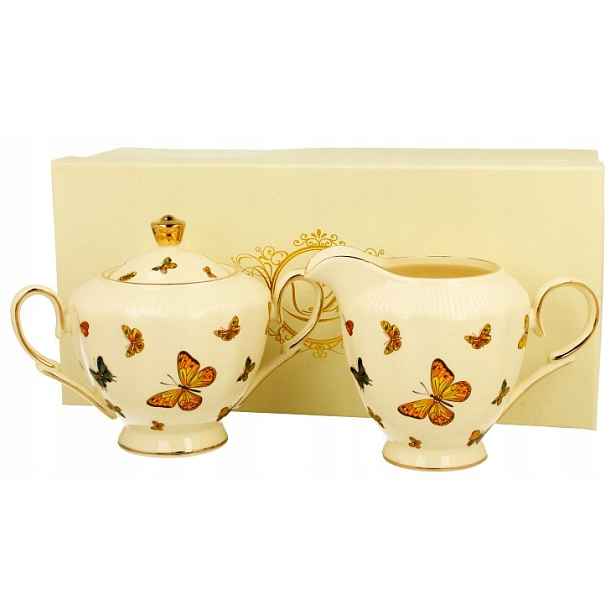 Porcelánový Set Motýlci Cukřenka 400 ml Mlékovka 350 ml Kpl 2 ks