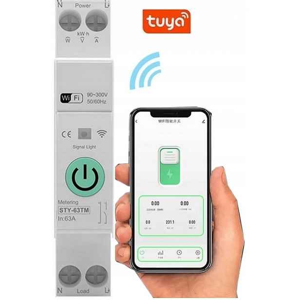 Relé Počítadlo WiFi 63A Měření Přetížení Tuya Din Lišta Krabice ES3