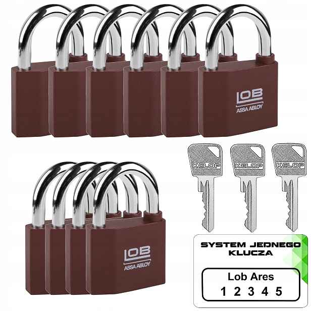 10 x visací zámek KZ50 Lob Systém jednoho klíče