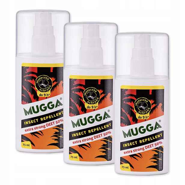 3x Sprej proti komárům Mugga Spray Extra Strong Deet 50% 75 ml