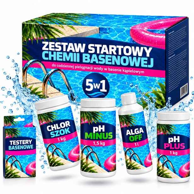 Komplet Do Bazénu 5V1 Tester Ph Plus Chlor Šok Ph Mínus Alga Off Start