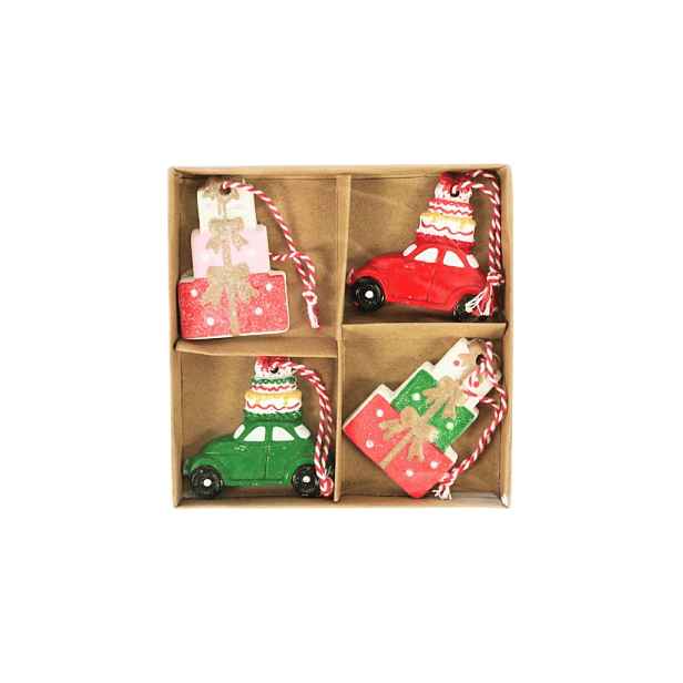 Sada 4 ks vánočních ozdob CHRISTMAS CAR 6 cm