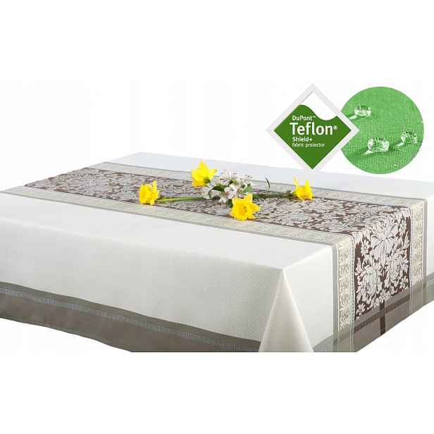 Skvrnitý ubrus 140x180 elegantní rozety krémově hnědé barvy