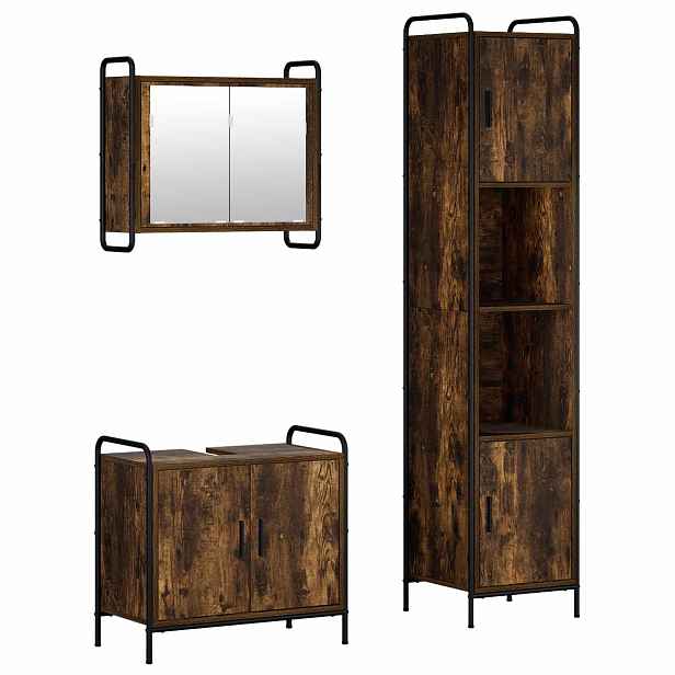 vidaXL Sada koupelnových skříněk 3 ks Kouřový dub 40 x 36 x 181 cm
