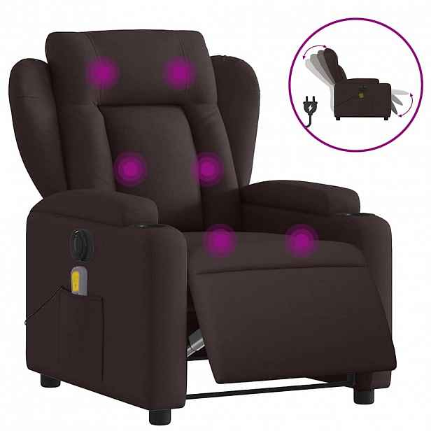 vidaXL Elektrické masážní polohovací křeslo tmavě hnědé textil
