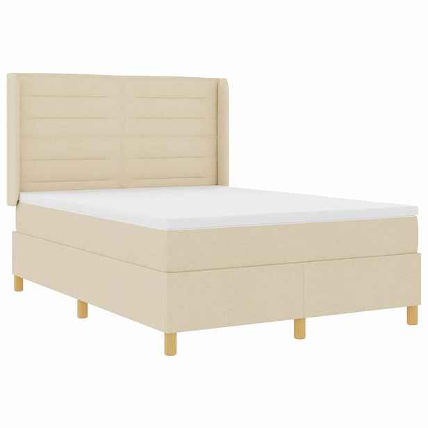 vidaXL Postel s boxspringem s LED pásky Krémová 160 x 200 cm textil