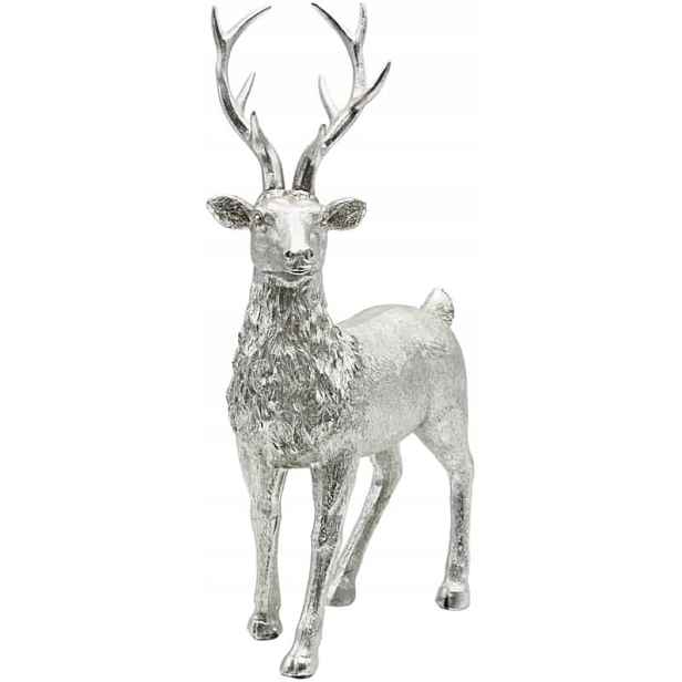 Dekorativní Keramická Figurka Jelen Stříbrný, Moderní Ozdoba, 21 CM