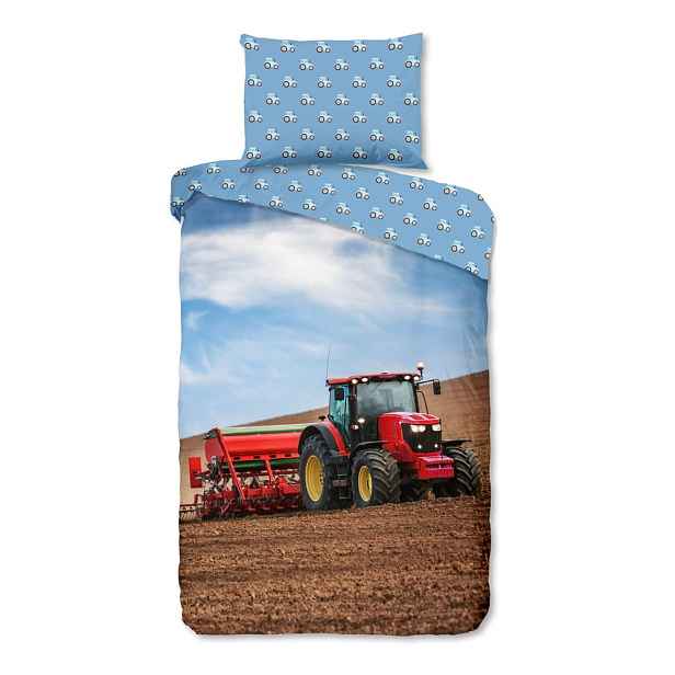 Modré flanelové dětské povlečení na jednolůžko 140x200 cm Tractor – Good Morning