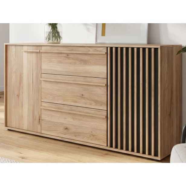 Široká komoda Arank 163 cm, dub mauvella/černá