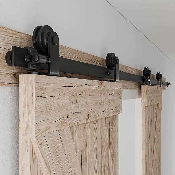 Systém posuvných dveří pro 2 dřevěné dveře o šířce 76 cm, černý
